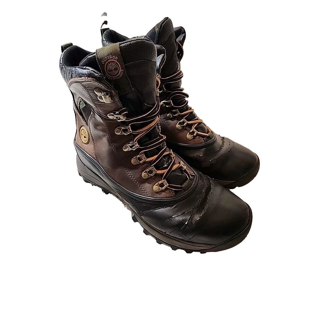 Timberland Mens 10.5 Waterproof Brown Leather Winter Snow Boots Rubber Durable